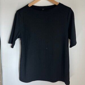 🧡3/15 uniqlo Ribbed Crew Neck Half-Sleeve Top Black Women's L